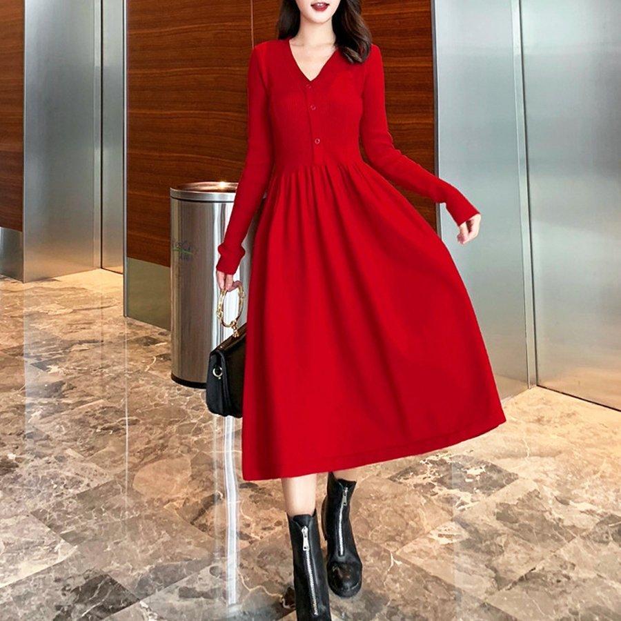 ニットワンピース レディース 40代 秋冬 きれい 長袖 ロングワンピース