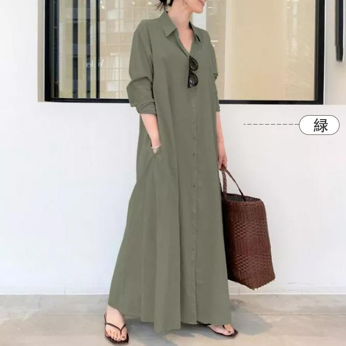 シャツワンピース レディース 春 長袖 半袖 ワンピース 40代 マキシ丈