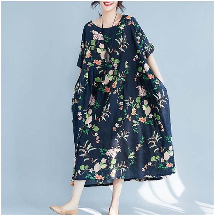 ワンピース ロングワンピース コットン 綿 花柄 総柄 プリント  