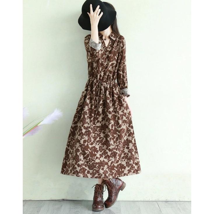 シャツワンピース 長袖 レディース 花柄 春 ロングワンピース シャツワンピース 長袖 レディース 花柄 春 ロングワンピース