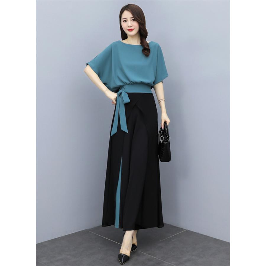 セットアップ レディース 夏 春 ワイドパンツ パンツドレス ブラウス