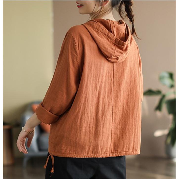 パーカー Tシャツ レディース ブラウス 春 夏 秋 リネン フード付き ガーゼ 半袖 シャツブラウス ガーゼ tシャツ 綿麻 トップス 着心地 ゆったり 体型カバー パーカー Tシャツ レディース ブラウス 春 夏 秋 リネン フード