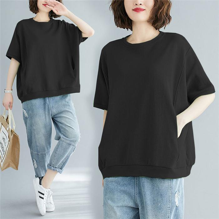 tシャツ レディース パーカートップス Uネック ミドル丈 半袖