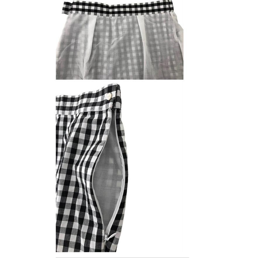 スカート ミディアム丈 ギンガムチェック柄 レディース グレー 灰色 11号 L スカート ロング丈 フレア ギンガムチェック柄 ボトムス