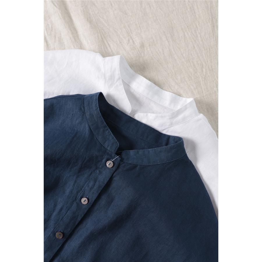 プランテーション 麻 リネン 100％ ゆったり 半袖 シャツ ブラウス 青 L プランテーション 麻 リネン 100％ ゆったり 半袖 シャツ