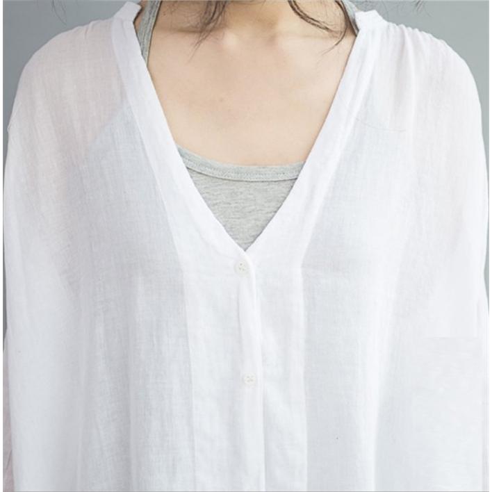 極美品 ENFOLDエンフォルド コットンリネン スキッパー長袖シャツ 綿 麻 シャツ スキッパーシャツ チュニック ロングシャツ レディース
