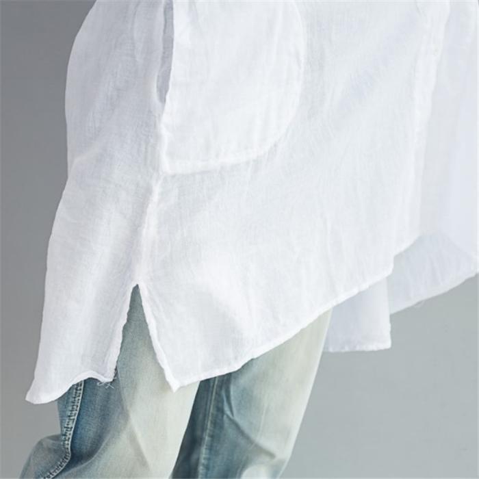 極美品 ENFOLDエンフォルド コットンリネン スキッパー長袖シャツ 綿 麻 シャツ スキッパーシャツ チュニック ロングシャツ レディース