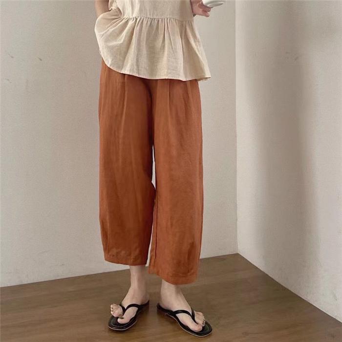 夏 薄手 超ソフト地 脚長 ウエストゴム ワイドパンツ 韓国 g203 綿麻 パンツ レディース ワイドパンツ 春夏 スカーチョ コットン