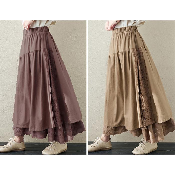 アイテムズ アーバンリサーチ アシンメトリーコットンスカート ミモレ丈 古着 スカート ロング 春 秋冬 Aライン 異素材 切替 レース アシンメトリー