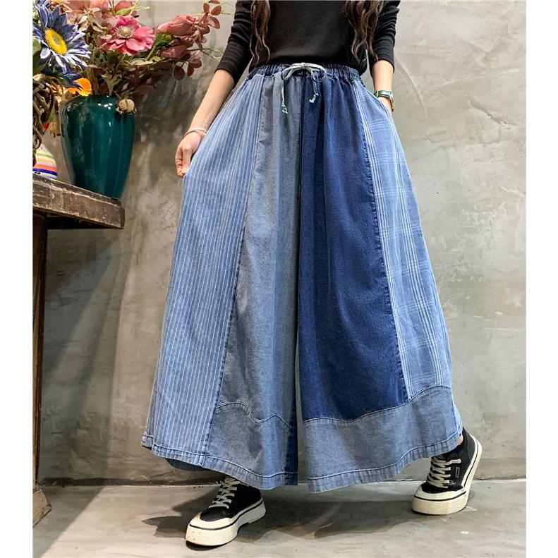 ワイドパンツ レディース デニムパンツ ガウチョパンツ 切り替え