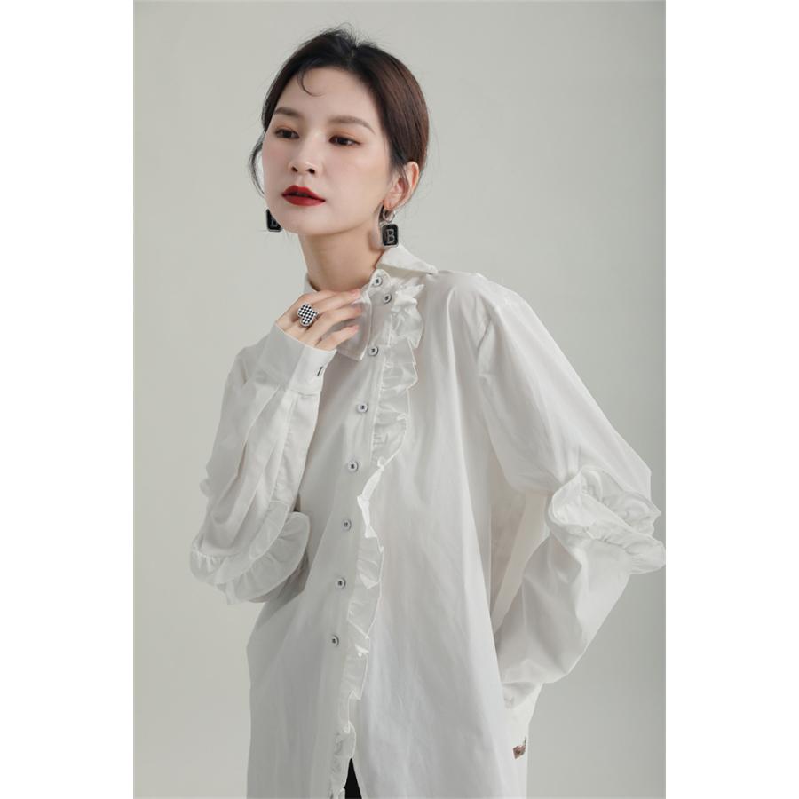 フリルブラウス シャツ ブラウス レディース トップス ロング丈