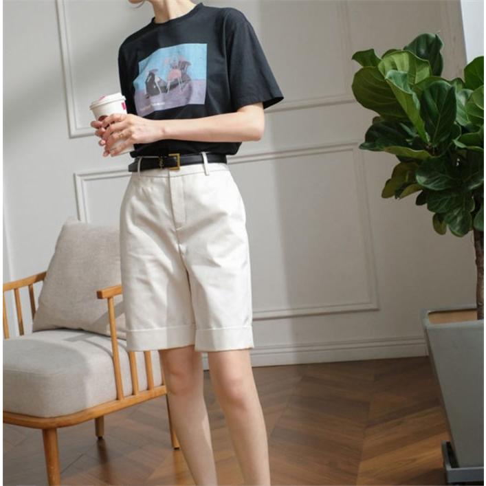 ハーフパンツ レディース ショートパンツ 膝丈 ５分丈 ミディアム丈 ボトムス パンツ 無地 春夏 秋冬 股上深め すっきりフィット シンプル 上品 きれいめ |  | 03