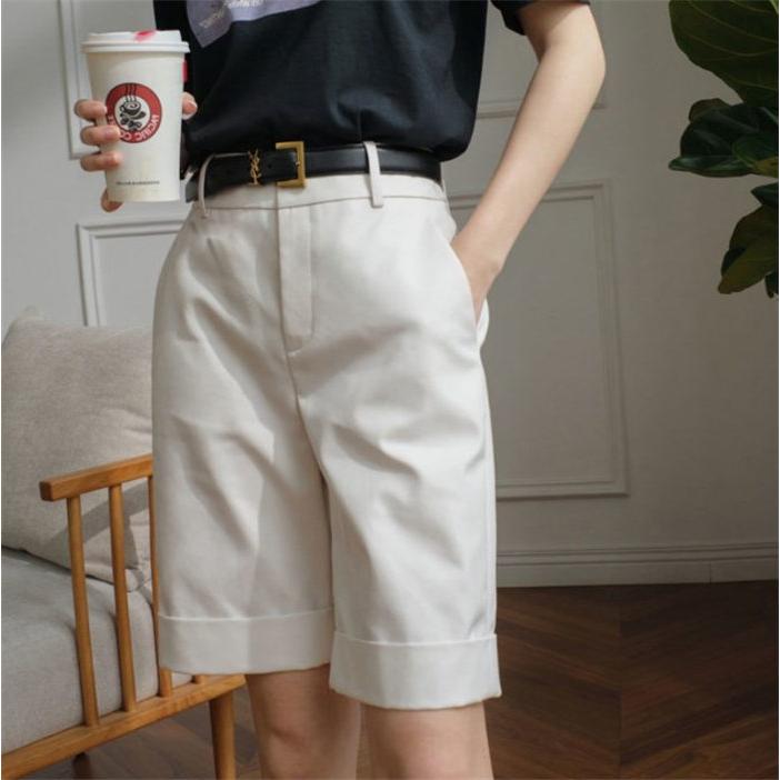 ハーフパンツ レディース ショートパンツ 膝丈 ５分丈 ミディアム丈 ボトムス パンツ 無地 春夏 秋冬 股上深め すっきりフィット シンプル 上品 きれいめ |  | 04