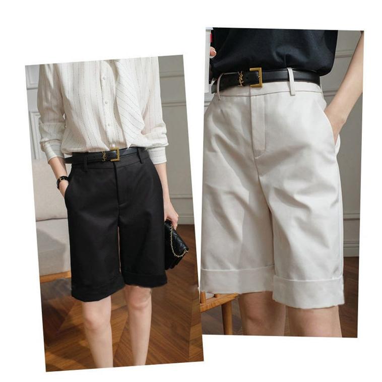 ハーフパンツ レディース ショートパンツ 膝丈 ５分丈 ミディアム丈 ボトムス パンツ 無地 春夏 秋冬 股上深め すっきりフィット シンプル 上品 きれいめ |  | 05