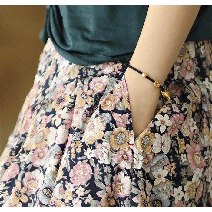 【ナッツ様用3点セット】ブルー系花柄　3Ｌロングスカート ミモレ フロッキーフラワータックフレアスカート【洗濯機可・イージー