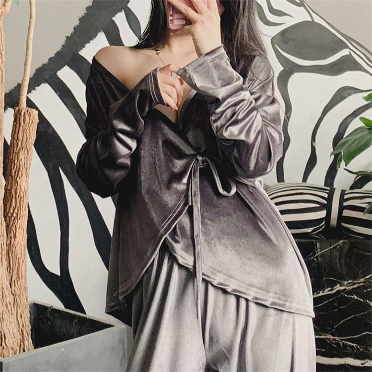 パジャマ レディース ルームウェア ベロア 長袖 部屋着 上下セットセットアップ セクシー ロングパンツ 秋 ナイトウェア 冬 大人 寝巻き 前開き 暖かい 大人 Xd Ad 0112 Youdear 通販 Yahoo ショッピング