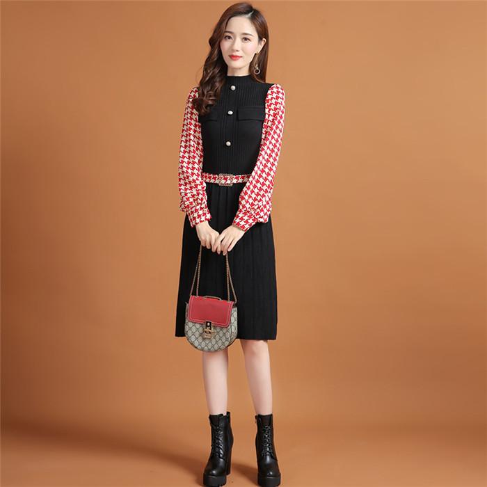 ニットワンピース バイカラーワンピース 長袖 体型カバー レディース