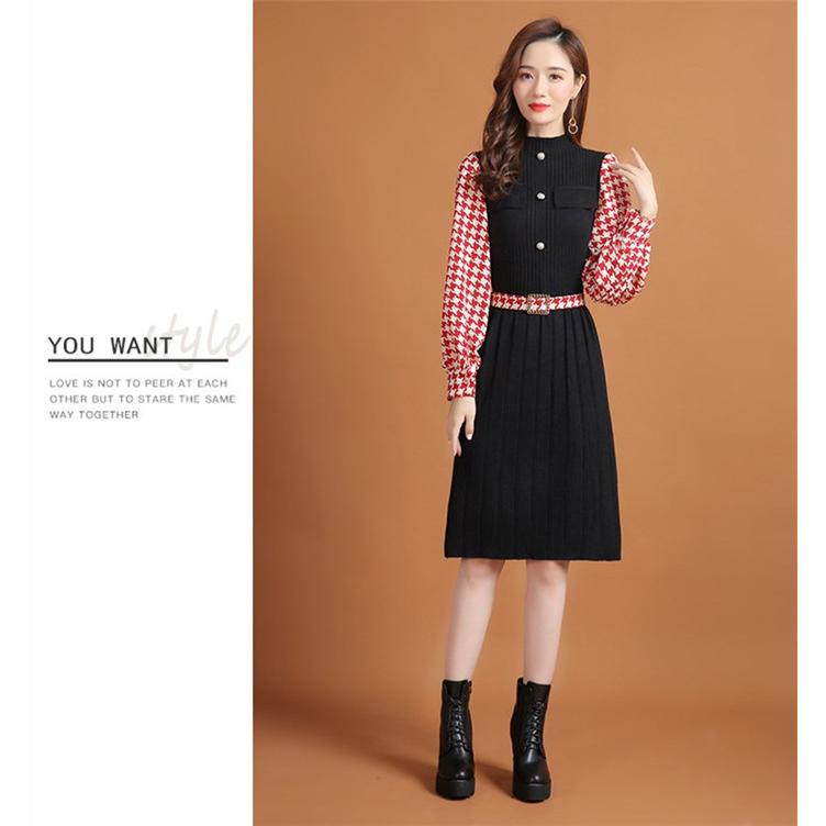 ニットワンピース バイカラーワンピース 長袖 体型カバー レディース