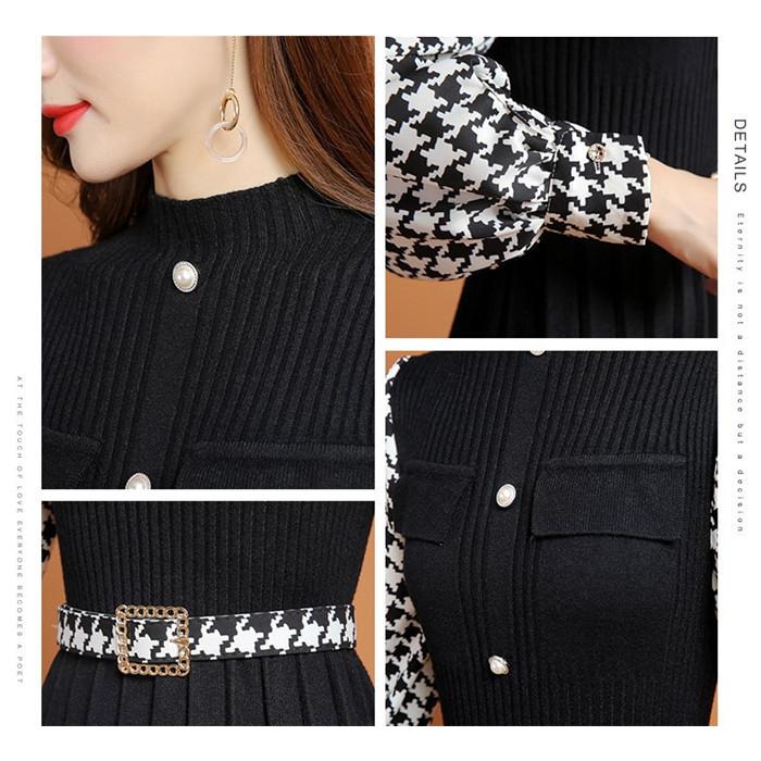 ニットワンピース バイカラーワンピース 長袖 体型カバー レディース