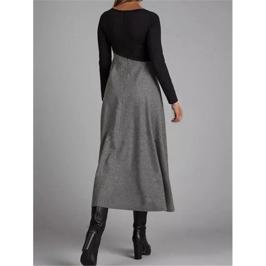 ロングワンピース レディース ワンピース ロング丈 秋 冬 バイカラー