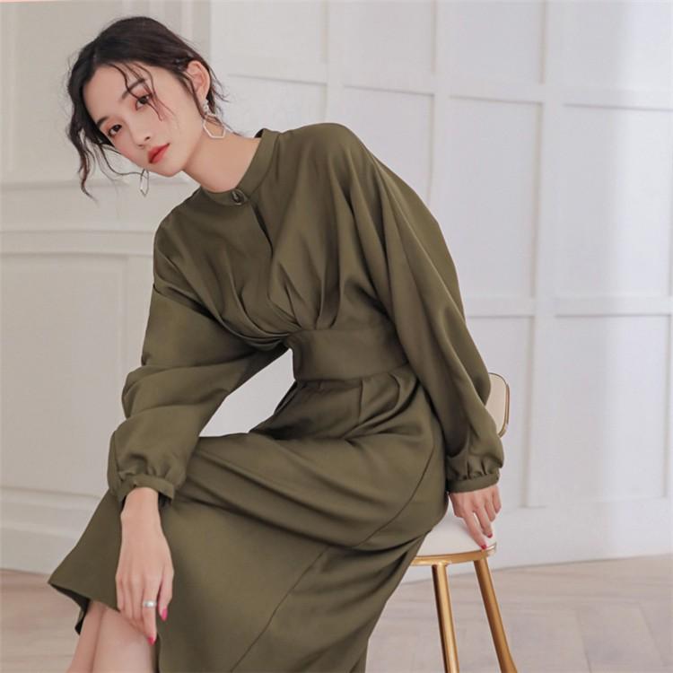 在庫一掃 ロングワンピース ワンピース レディース 膝下丈 長袖 ドレス フォーマル 着痩せ シンプル ボトルネック 無地 Aライン 通勤 Ol 30代 40代 50代 春 希望者のみラッピング無料