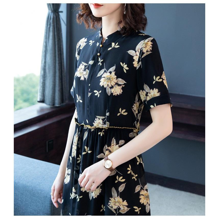 ワンピース レディース きれいめ ワンピ 膝丈 花柄 Aライン 半袖 ひざ