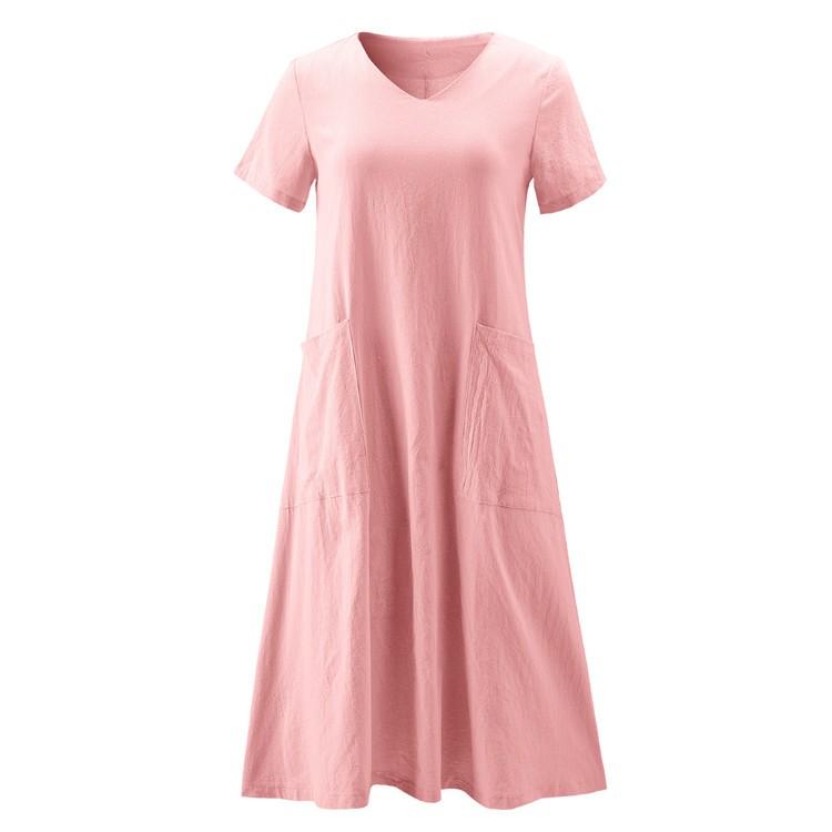 ワンピース 夏 レディース ロングワンピース ミモレ丈 半袖 春 綿麻 V