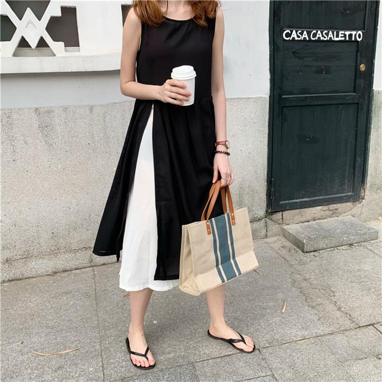 ワンピース レディース ロングワンピース シフォンワンピース バイカラー ロング丈 大きいサイズ ゆったり 着痩せ 体型カバー 夏 可愛い おしゃれ Aライン Xd Bk 0035 Youdear 通販 Yahoo ショッピング