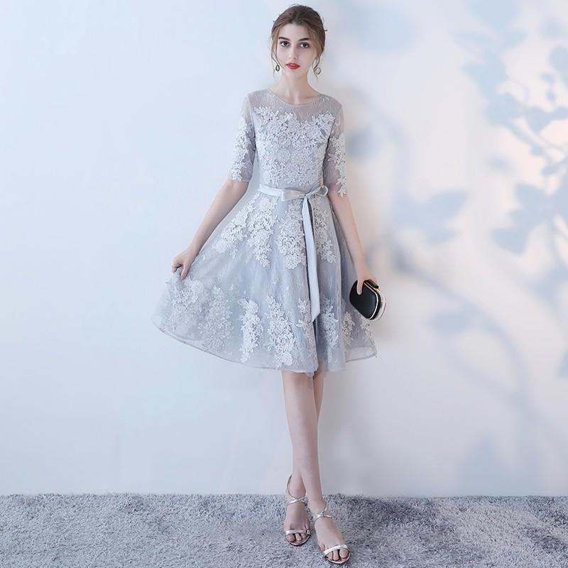 パーティードレス 結婚式 ワンピース ドレス 袖あり レース Aライン お呼ばれ 食事会 二次会 披露宴 卒業式 成人式 謝恩式 着痩せ 可愛い 上品 大人 パーティードレス 結婚式 ワンピース ドレス 袖あり レース Aライン