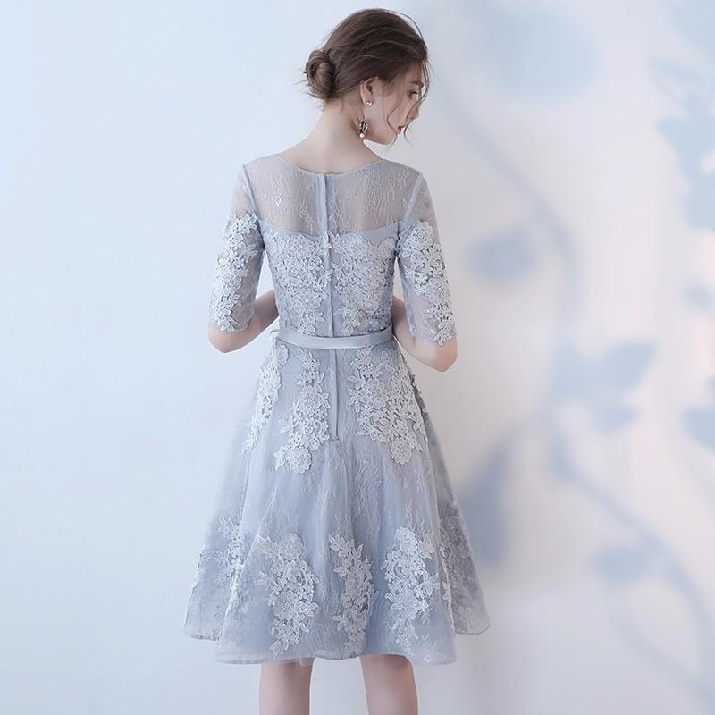 パーティードレス 結婚式 ワンピース ドレス 袖あり レース Aライン お呼ばれ 食事会 二次会 披露宴 卒業式 成人式 謝恩式 着痩せ 可愛い 上品 紺色 黒 パーティードレス 結婚式 ワンピース ドレス 袖あり レース Aライン