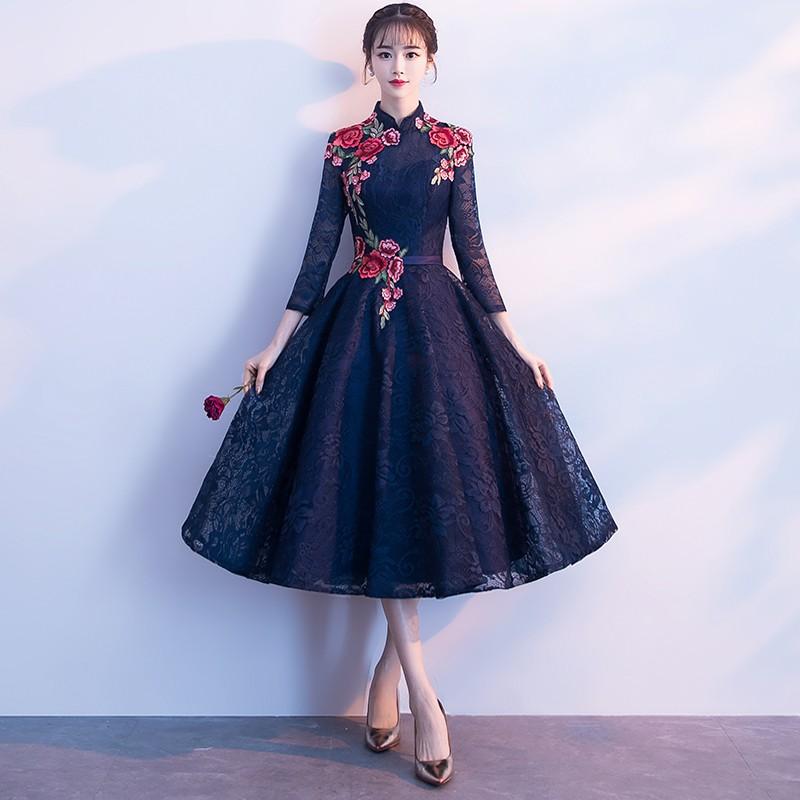 黒の花柄刺繍長袖パーティードレス 楽天市場】【披露宴ドレスワンピース 花柄パーティードレス 】 結婚式