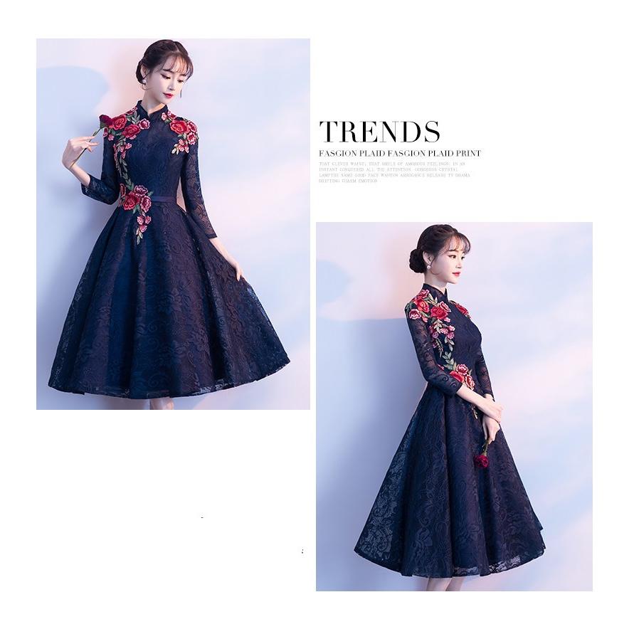 結婚式ドレス パーティードレス ワンピース ドレス 袖あり ミディアム