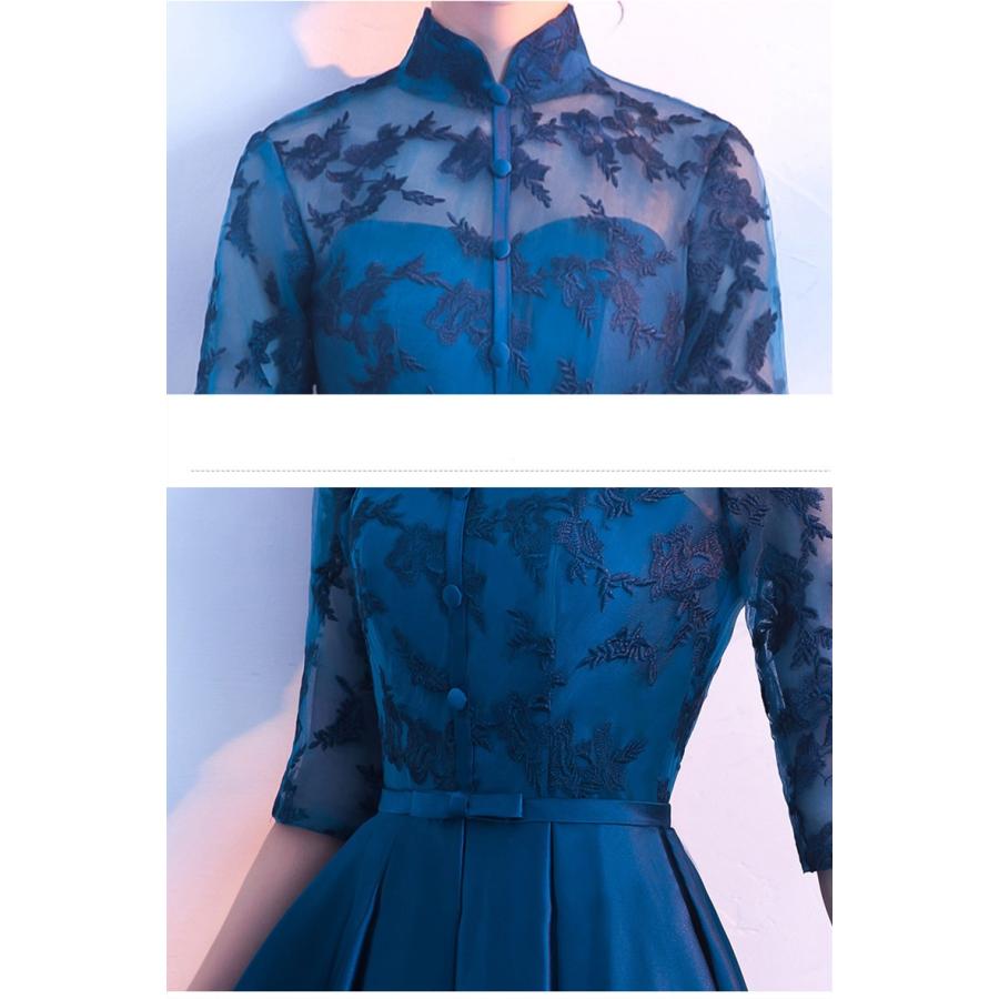 パーティードレス 結婚式 ワンピース ドレス 袖あり ミディアム丈