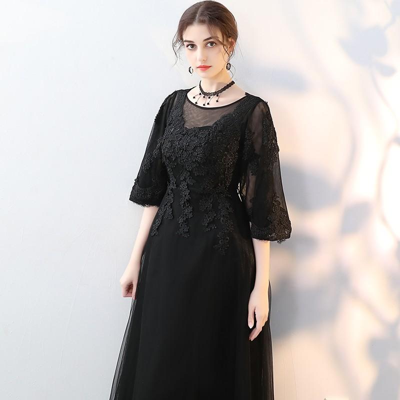 ロングドレス 演奏会 パーティードレス ロング丈 袖あり ドレス レース