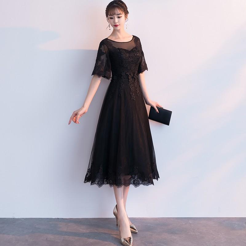 パーティードレス 結婚式 ワンピース ドレス 袖あり レース ミディアム