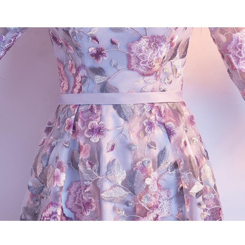 パーティードレス 結婚式ドレス 袖あり ウエディングドレス レース 花