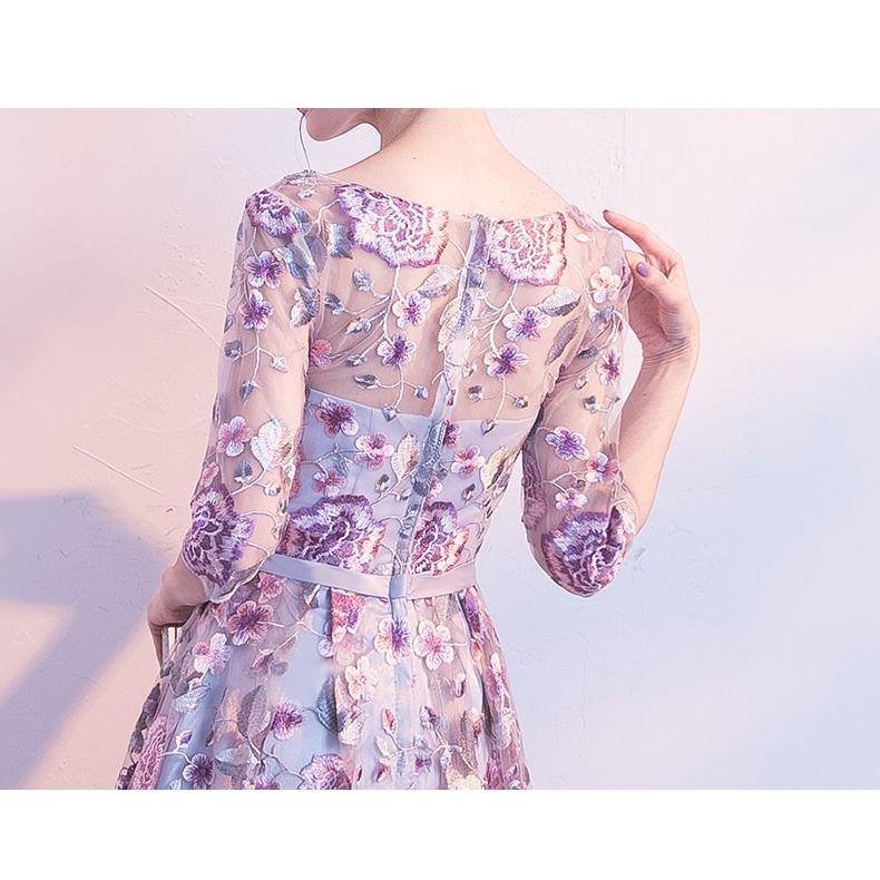 パーティードレス 結婚式ドレス 袖あり ウエディングドレス レース 花柄 刺繍 着痩せ 大人 可愛い おしゃれ お呼ばれ 食事会 二次会 披露宴 卒業式 成人式 lf427 パーティードレス 結婚式ドレス 袖あり ウエディングドレス レース 花