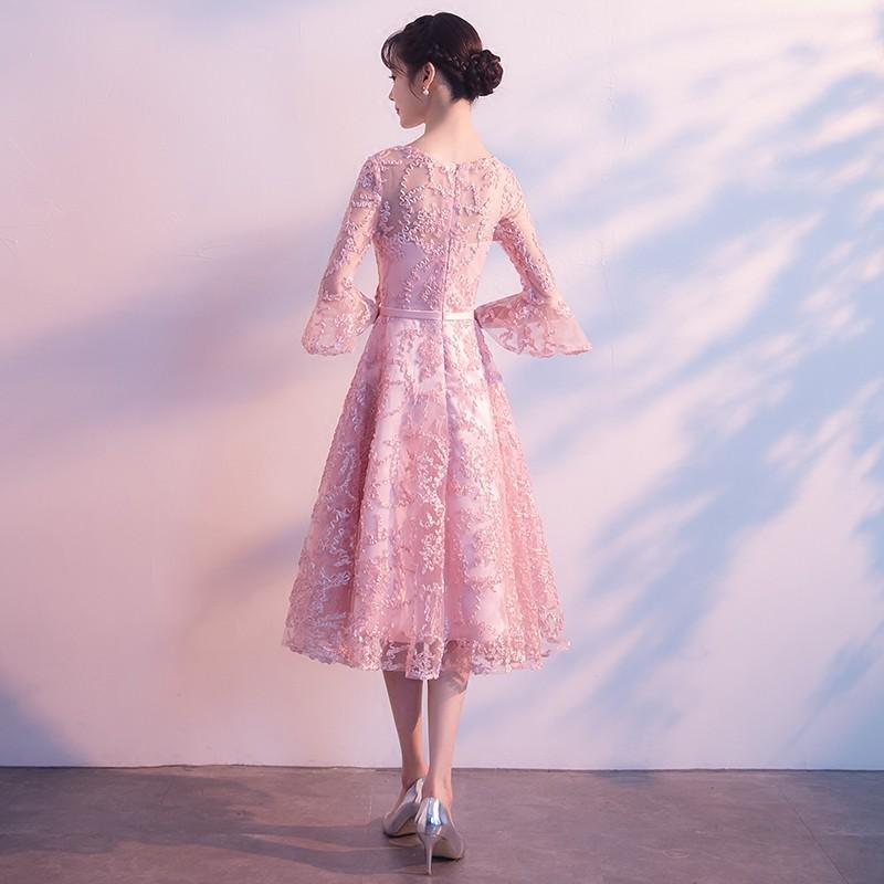 パーティードレス 結婚式 ワンピース ドレス 袖あり ベルトスリープ