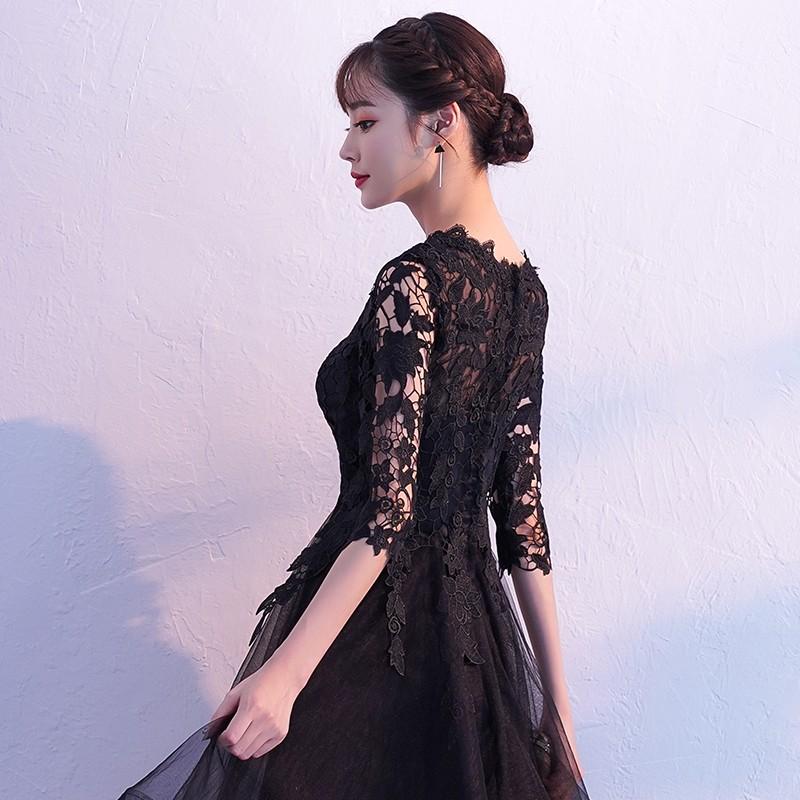 結婚式ドレス 袖あり パーティードレス ミディアム丈 Aライン レース 演奏会 ドレス 発表会 お呼ばれ 二次会 披露宴 上品 大人 黒 Lf6187 Yll Lf6187 Youdear 通販 Yahoo ショッピング