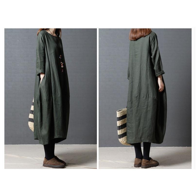 ワンピース レディース 春 コットンリネン 秋 ロングワンピース 長袖