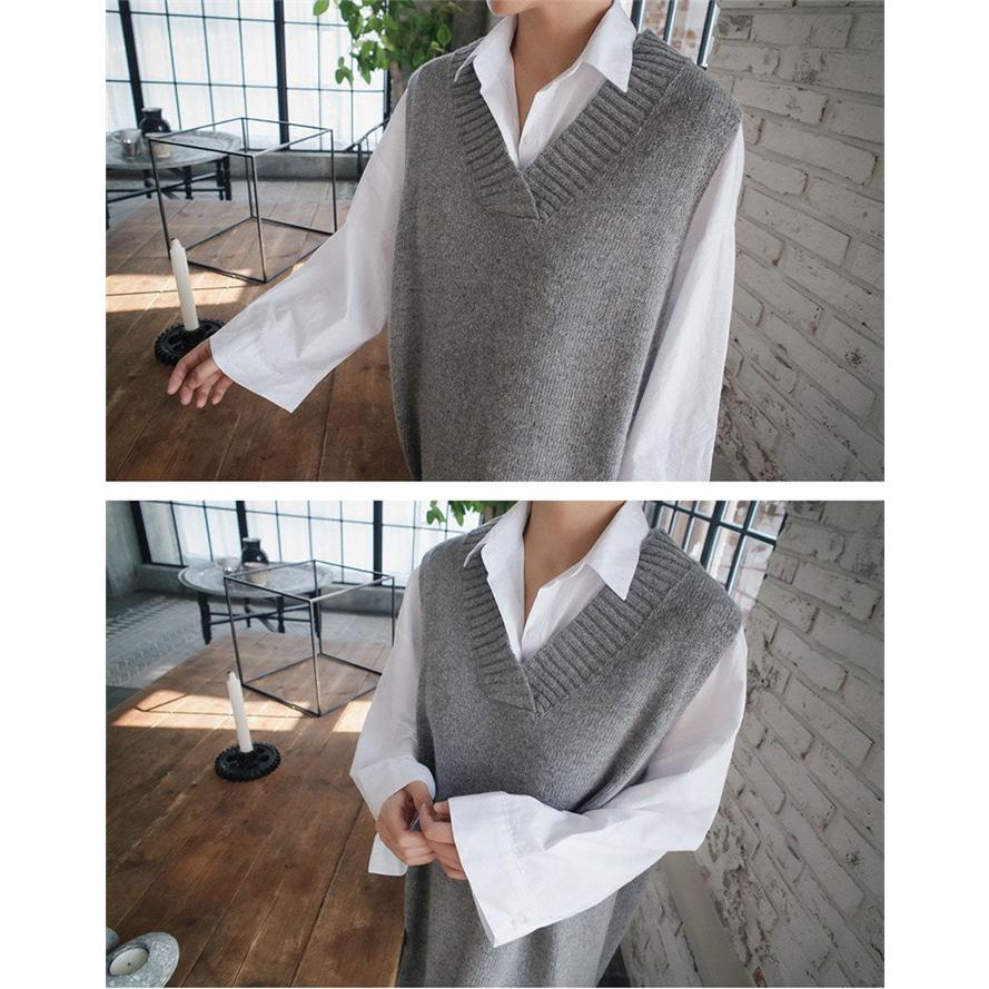 loin. （ロワン）ベージュ Vネック カシミアニット　ベスト LOSUCA ニット セーター オーバーサイズニットベスト / Vネック