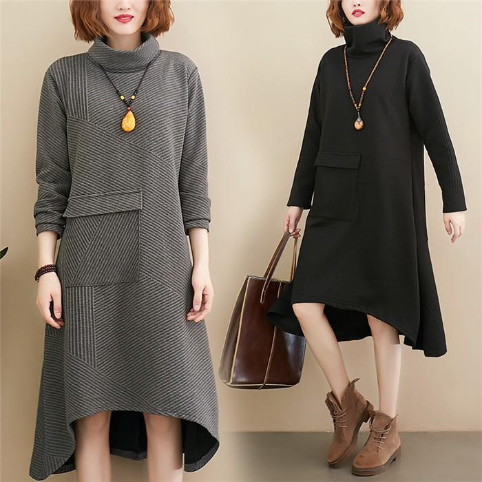 ロングワンピース レディース ワンピ 長袖 ロング丈 大きいサイズ 体型カバー ハイネック 不規則 ゆったり カジュアル 大人 着痩せ 30代40 代50代 秋 冬 上品 Zj Bl 0087 Youdear 通販 Yahoo ショッピング