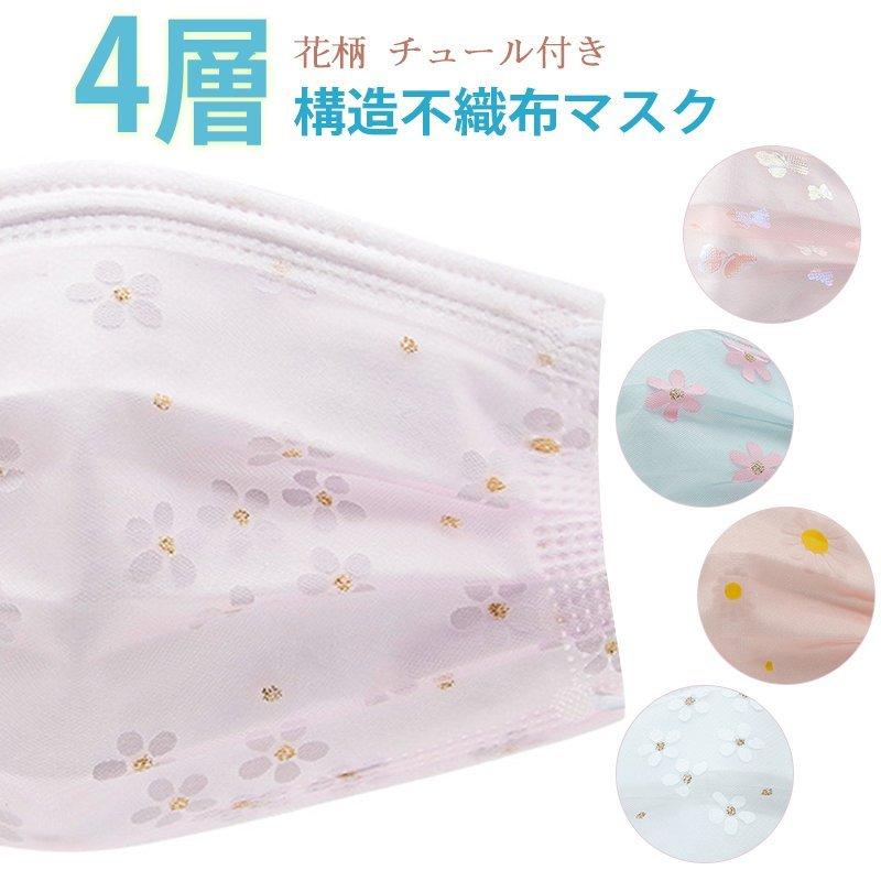 桜季節 桜柄マスク メッシュマスク 大人 使い捨てマスク チュール付き