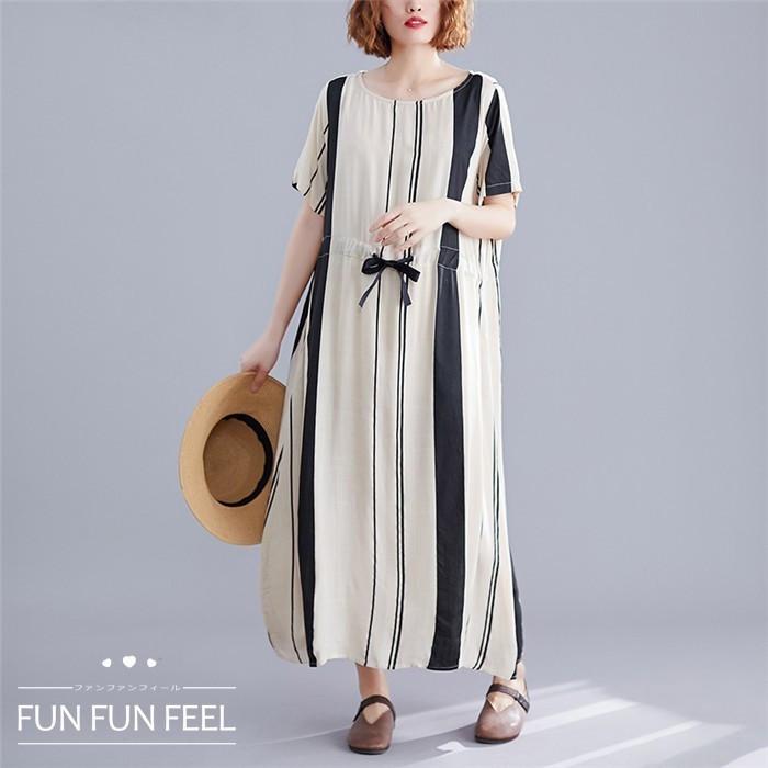 マキシワンピース レディース 40代 夏 半袖 大きいサイズ ロングワンピース ゆったり 体型カバー ストライプ 夏ワンピース ワンピース 夏物 30代 50代 Zp Ch 223 Youdear 通販 Yahoo ショッピング