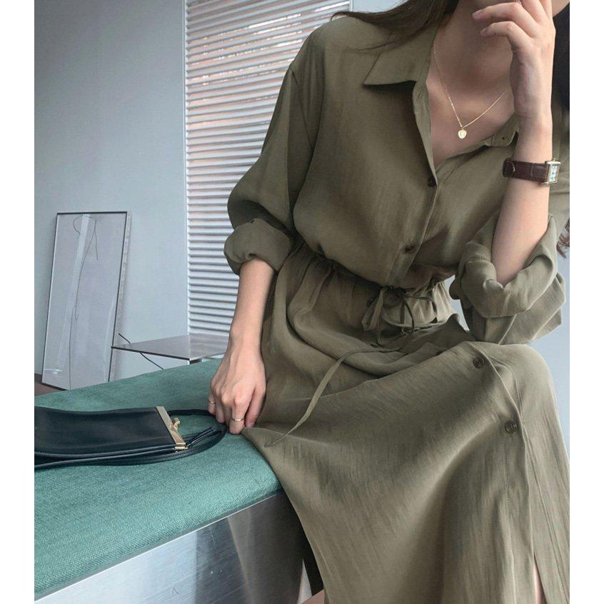 ワンピース レディース 秋 春 ロングワンピース シャツワンピース