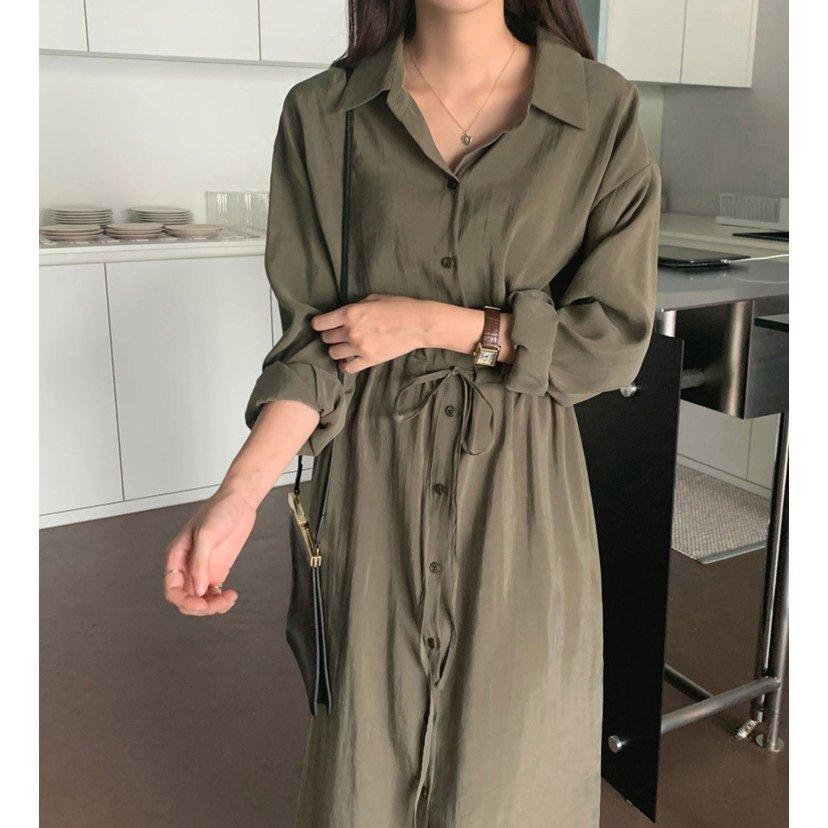 ワンピース レディース 秋 春 ロングワンピース シャツワンピース