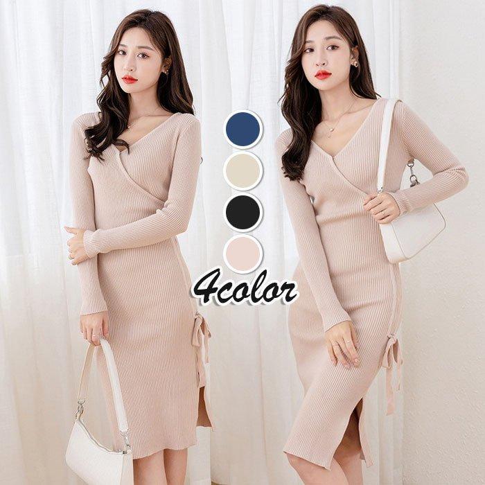 ニットワンピース レディース 40代 長袖 ワンピース Vネック 秋冬 新作 おしゃれ タイトニット スカート ロング 膝丈ワンピース オシャレ通勤 Ol 大人 30代 50代 最大91 オフ