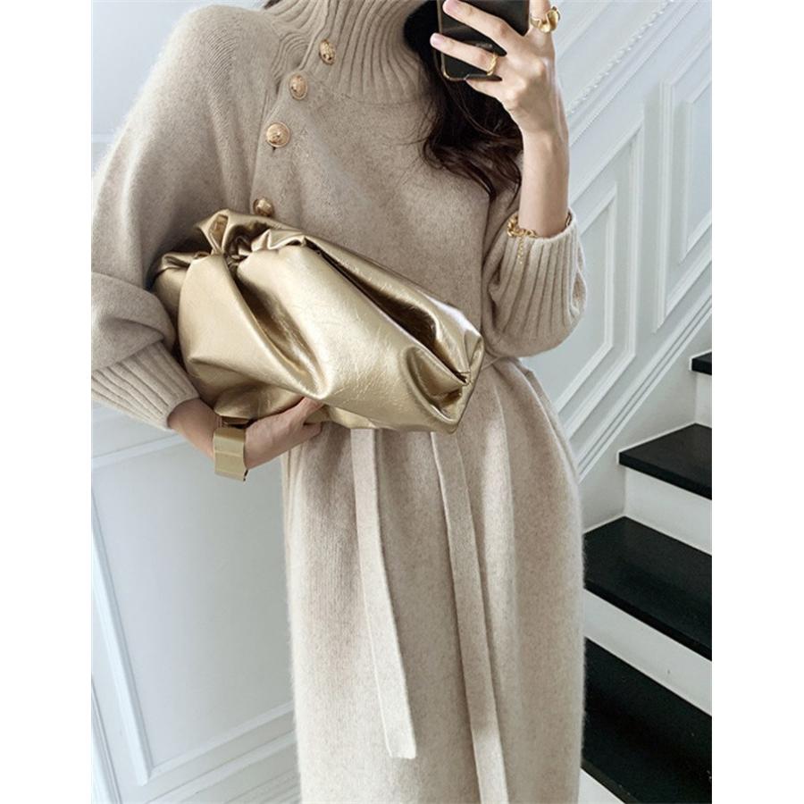 ワンピース ニットワンピース タートルネック ニットワンピ ロング