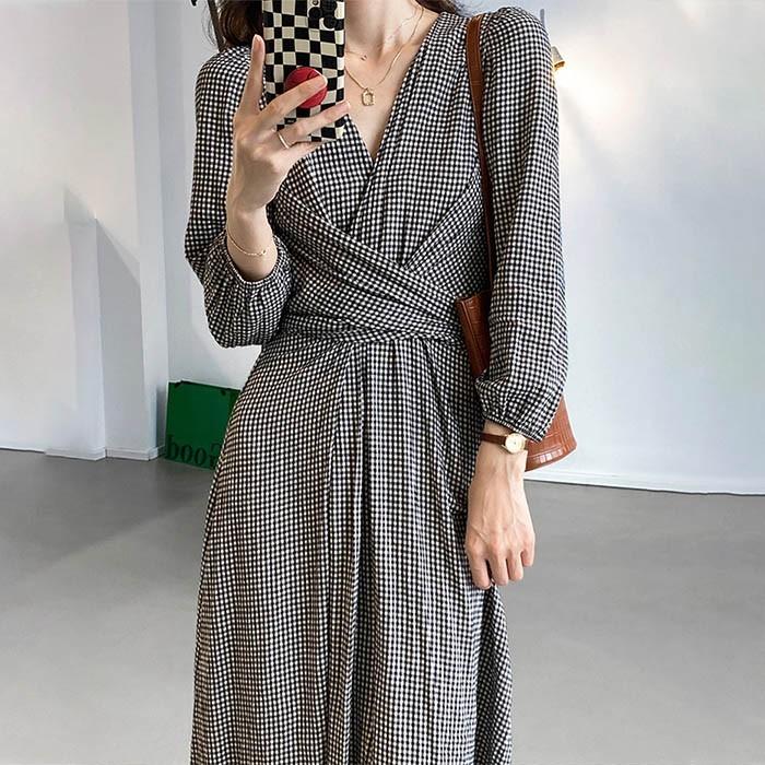 ワンピース ロングワンピース Vネック シャツワンピ レディース 秋ロング丈 チェック柄 ボタン付き Aライン ゆったり 体型カバーおしゃれ 通勤 入園式 Zp Cm 035 Youdear 通販 Yahoo ショッピング
