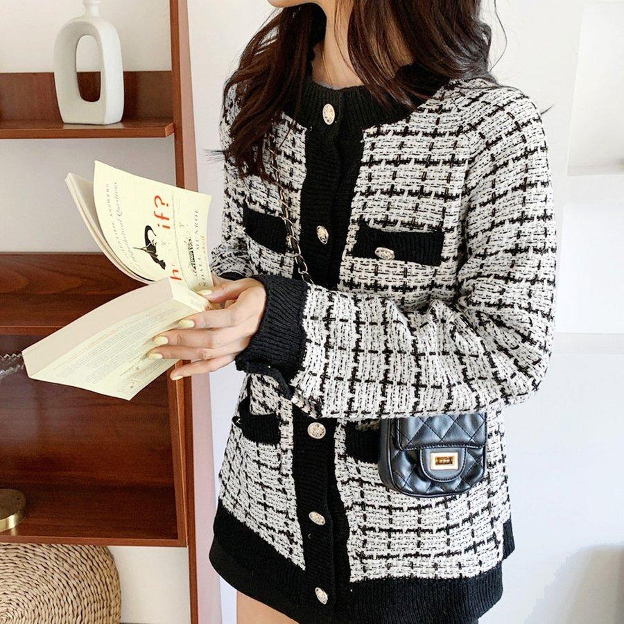 ニットカーディガン ツイード風 オーバーサイズ レディース 秋冬